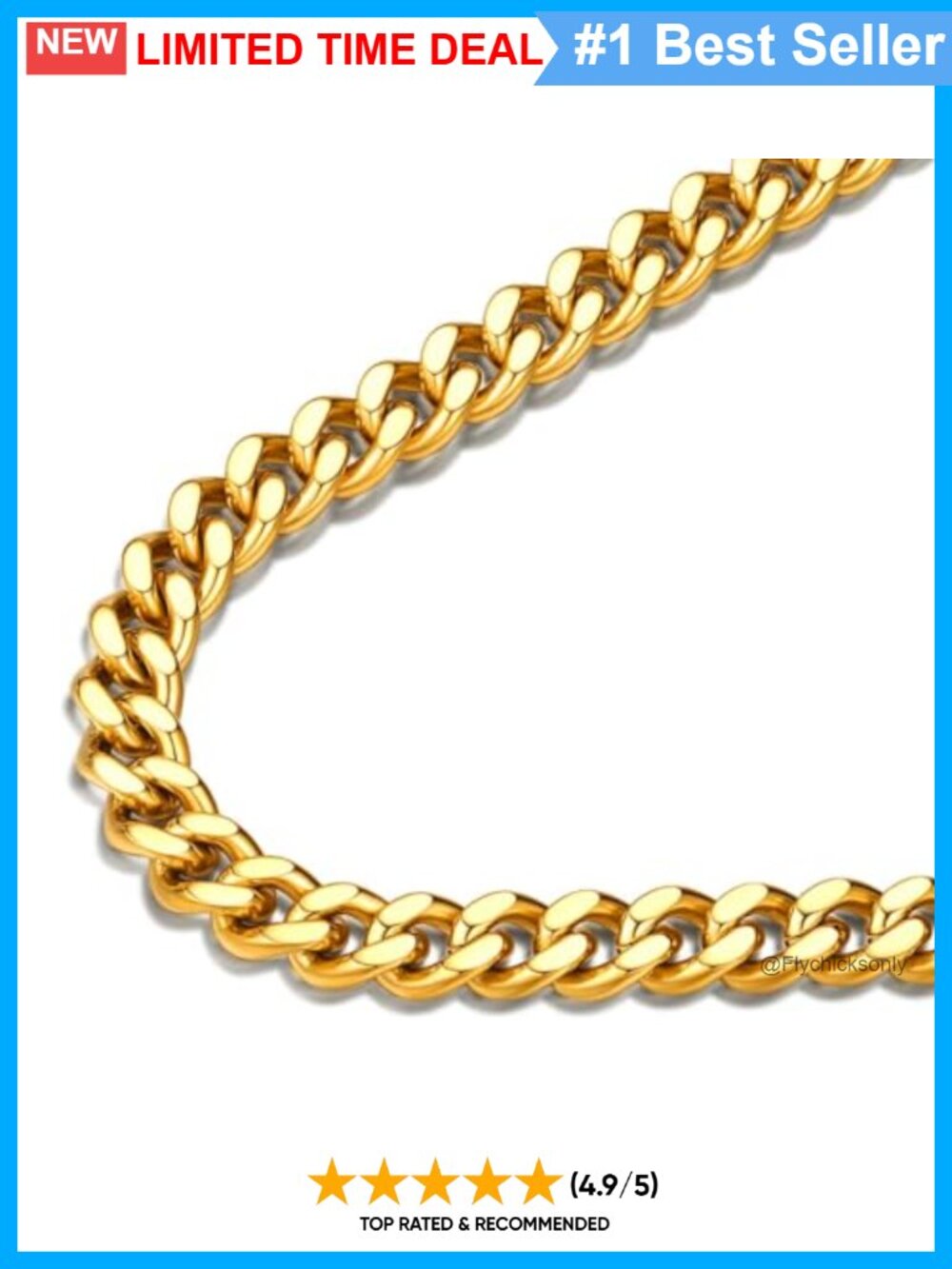 Men's 7mm Curb Chain Necklace Stainless Steel 18K Gold Plated Lobster Clasp